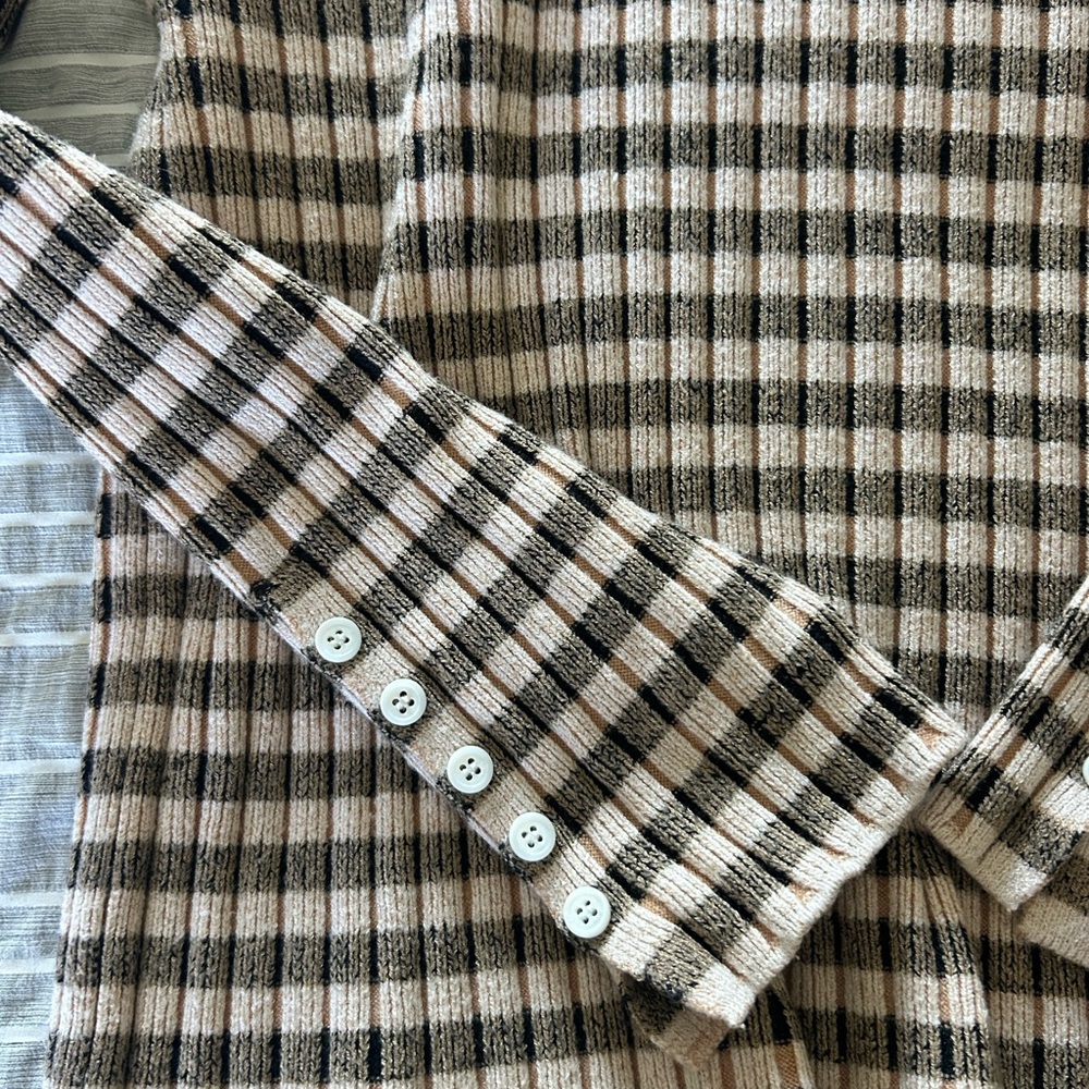 Anthropologie Ribbed Turtleneck Sweater in Brown and Cream - Picture 3 of 6